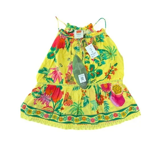 New FARM RIO size S small delicate fruit garden yellow sleeveless blouse top NWT - Picture 2 of 8